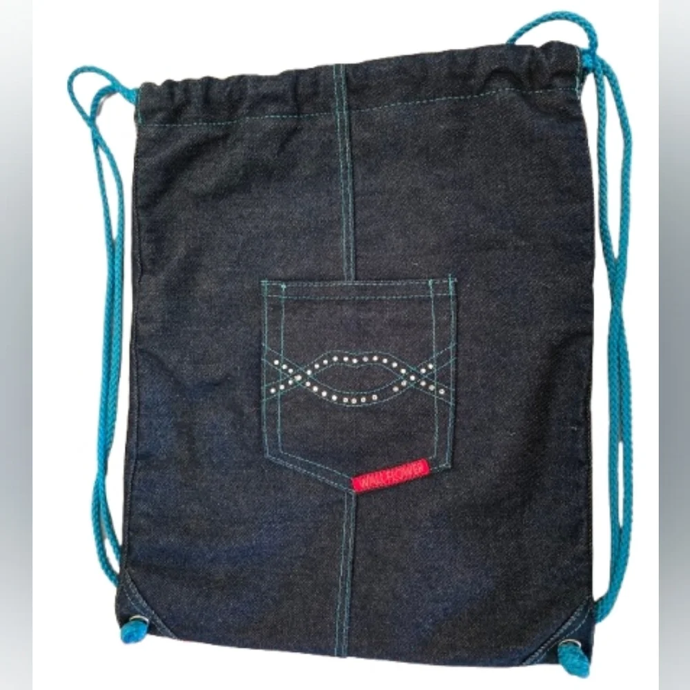 Wallflower Dark Denim Backpack with Blue Straps And Rhinestone‎ Details